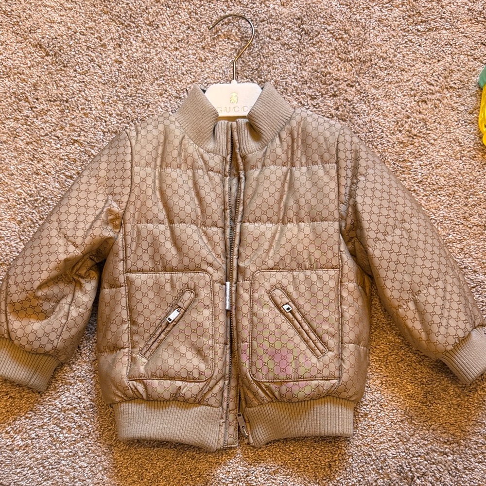 Gucci Tan Monogram Kids Puffer Jacket